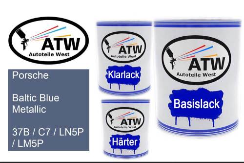 Porsche, Baltic Blue Metallic, 37B / C7 / LN5P / LM5P: 1L Lackdose + 1L Klarlack + 500ml Härter - Set, von ATW Autoteile West.